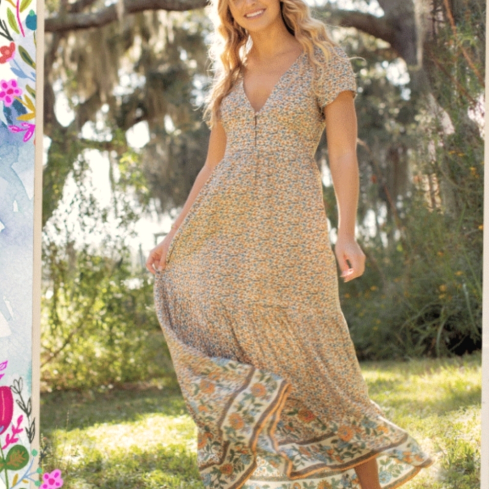 Floral V-Neck Maxi Dress in Brown - Women - Picture 4 of 11